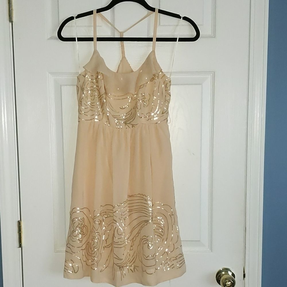Johnny Martin cream tan sequin dress Sz 5